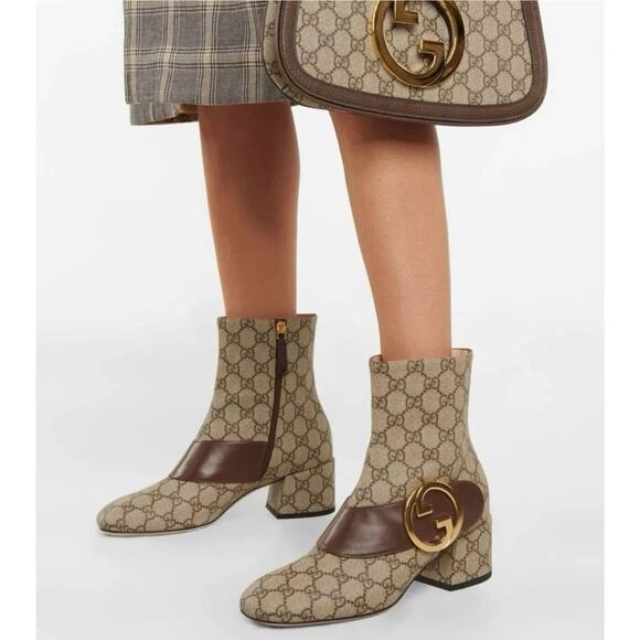 Gucci Blondie Interlocking GG Supreme US 6.5 Bootie Brown Canvas Boots NIB - Picture 2 of 12